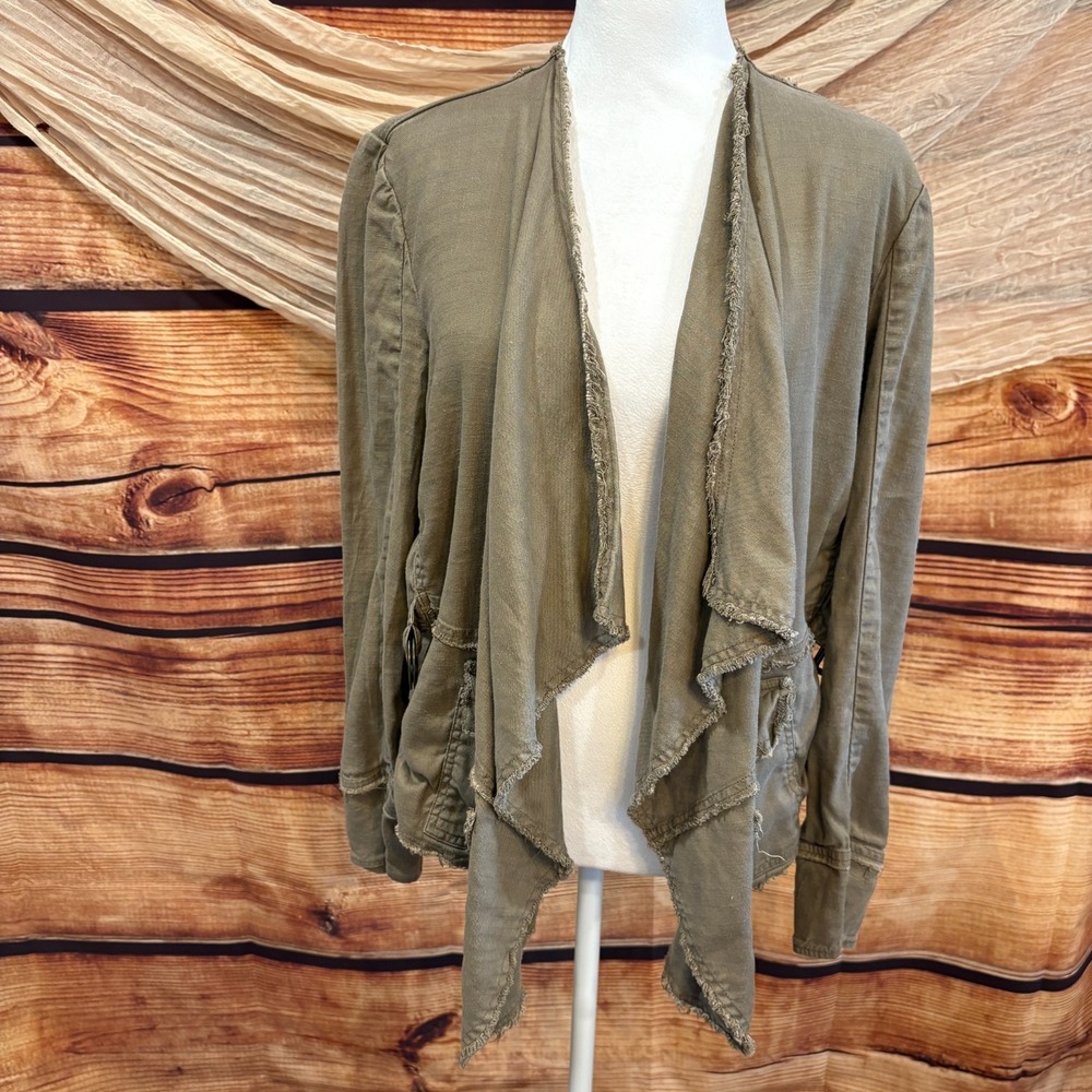 Free People Womens Olive‎ Green Long Sleeve Open Front Jacket Size S
